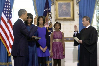 Sasha and Malia Congratulate President Obama After Swearing-In Ceremony
