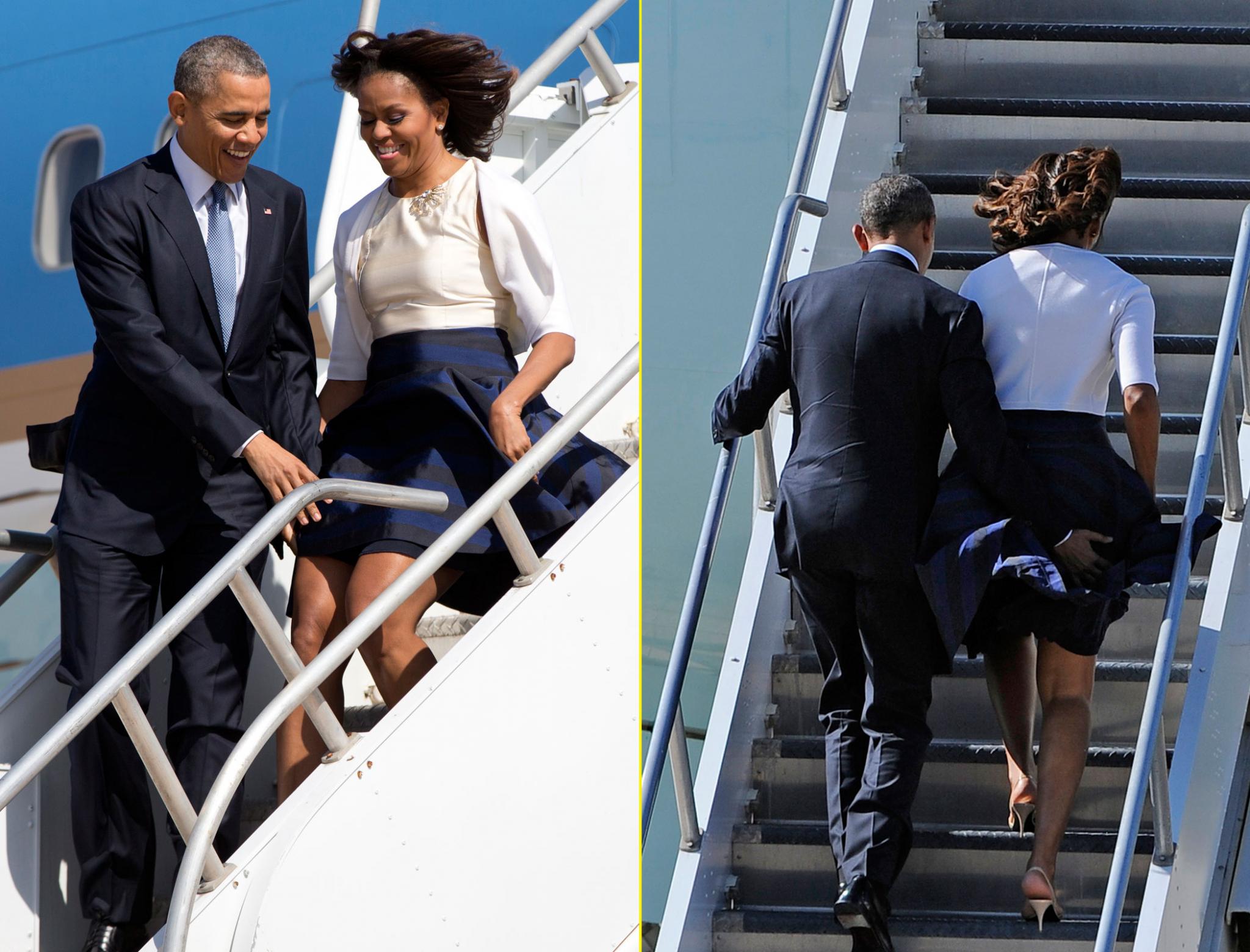 What a Gentleman! President Obama Saves First Lady from Windy Wardrobe Malfunction