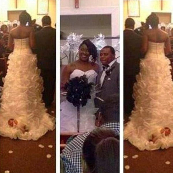 Bride Ties Newborn to Wedding Dress