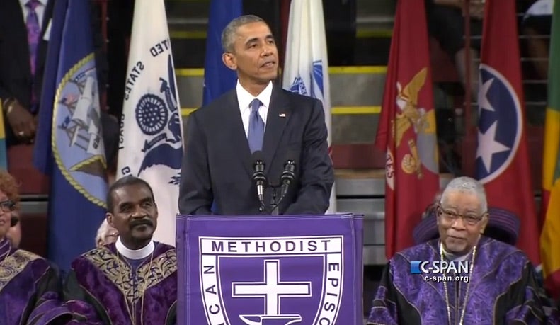 Obama Leads Congregation in 'Amazing Grace' Following Powerful Eulogy for Rev. Pinckney