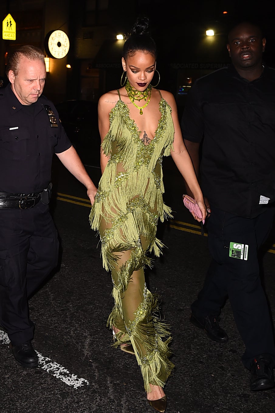 Rihanna is a Slay Queen in Fierce Green Fringe Jumpsuit
