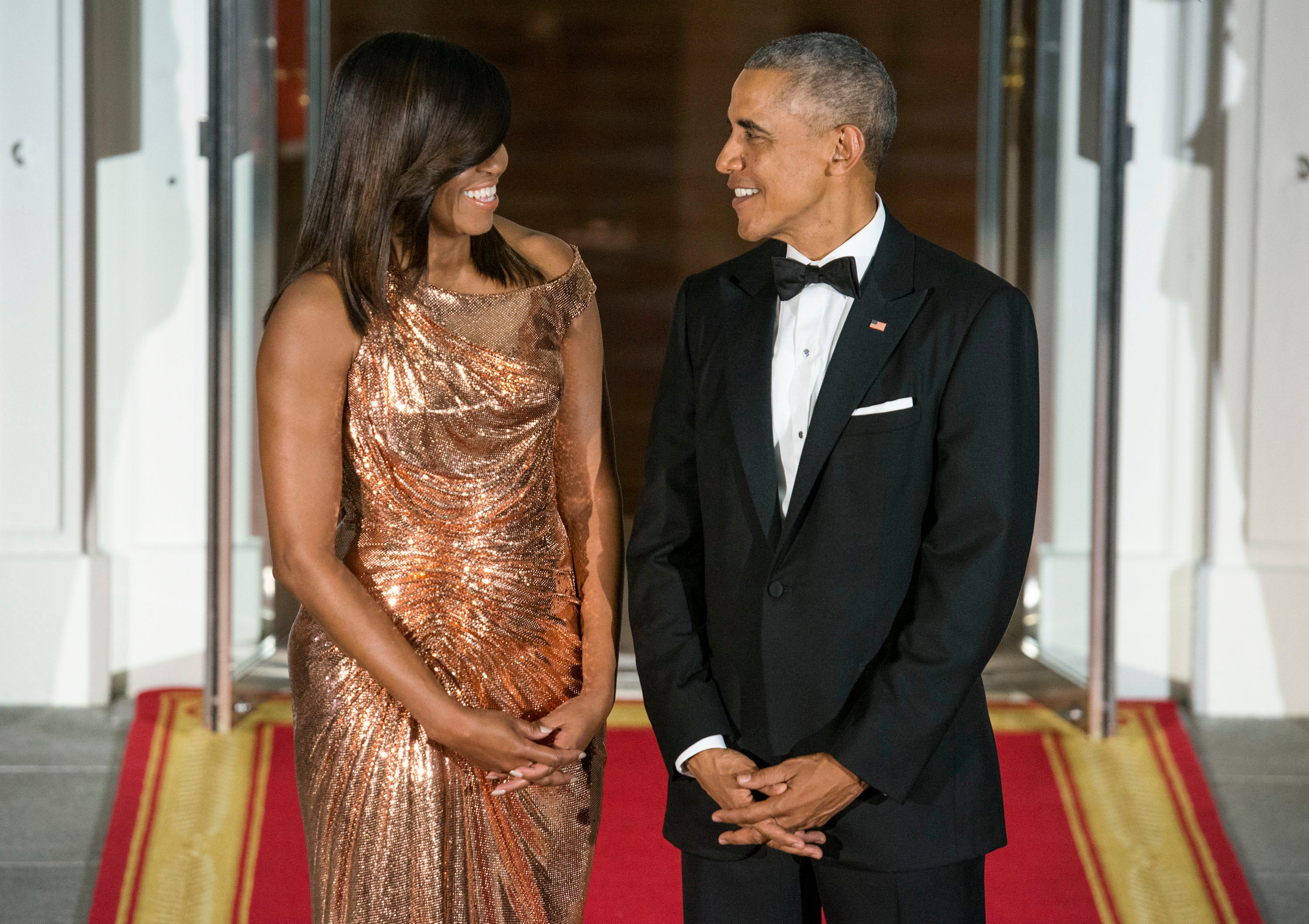 Michelle Obama Stuns In Chainmail Versace Gown For Her Final State Dinner