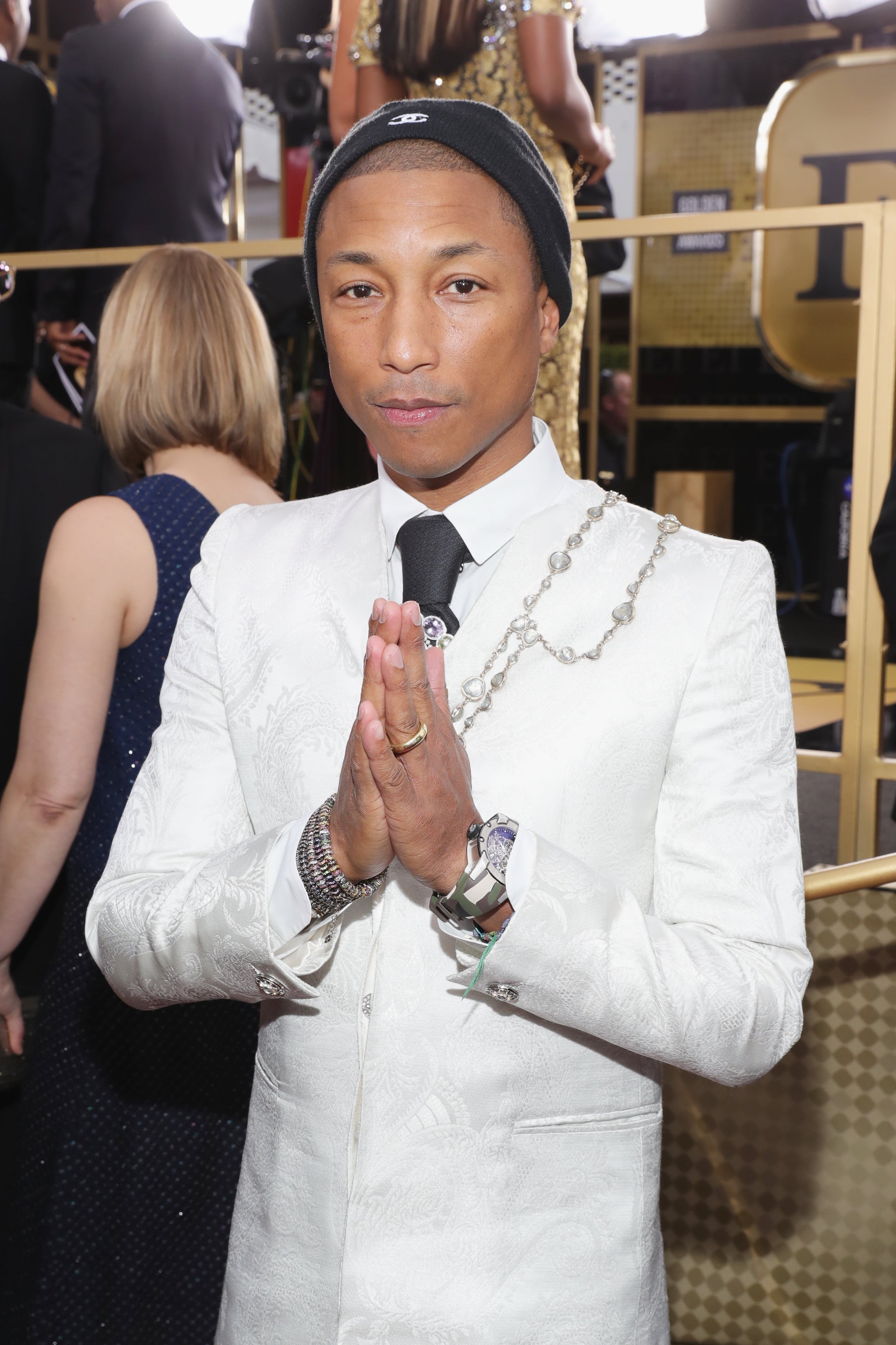 Pharrell Williams is All About Conversation-Starting Style at the 2017 Golden Globes
