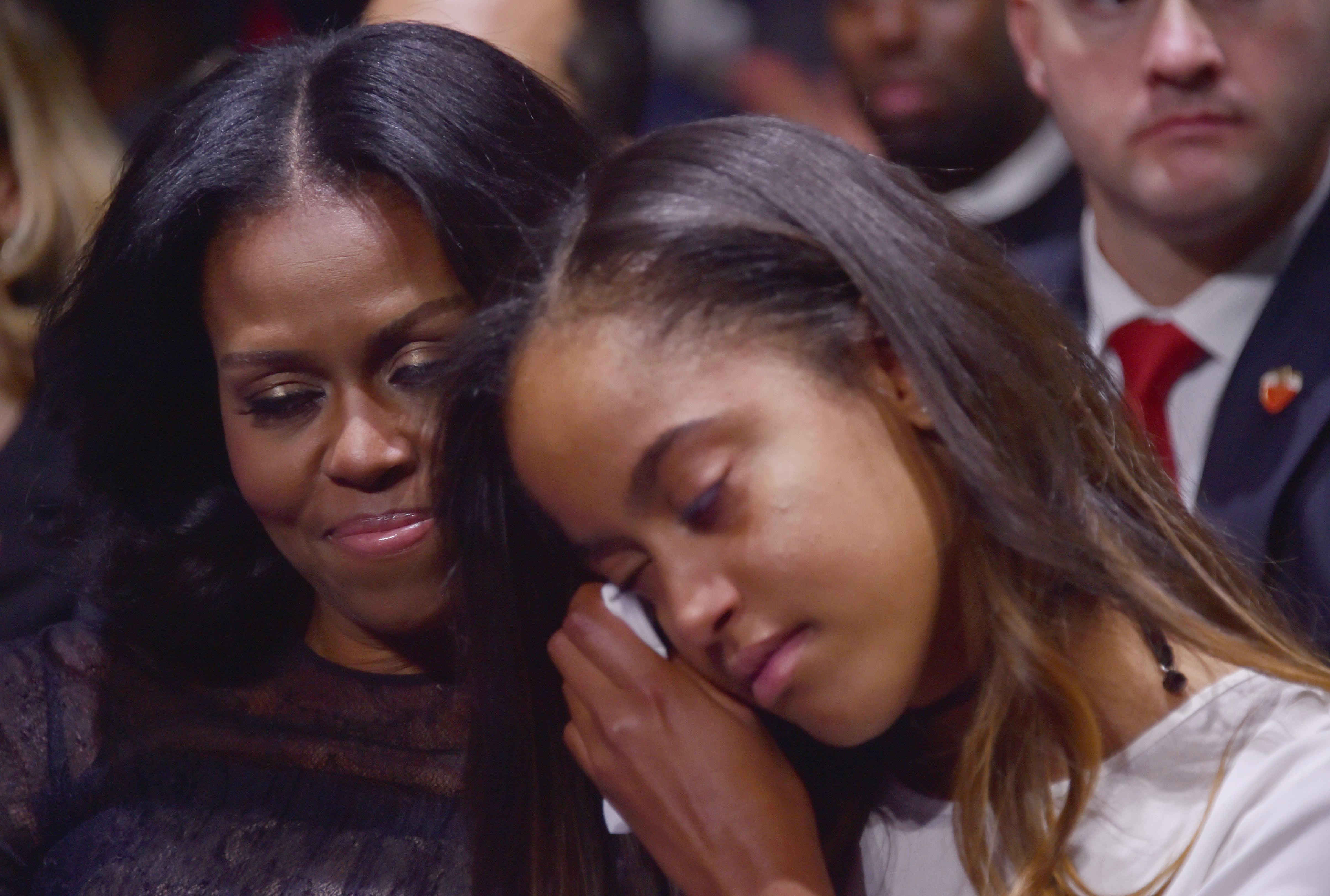 President Obama And Daughter Malia Moved To Tears As He Praised Wife Michelle During Moving Farewell Speech
