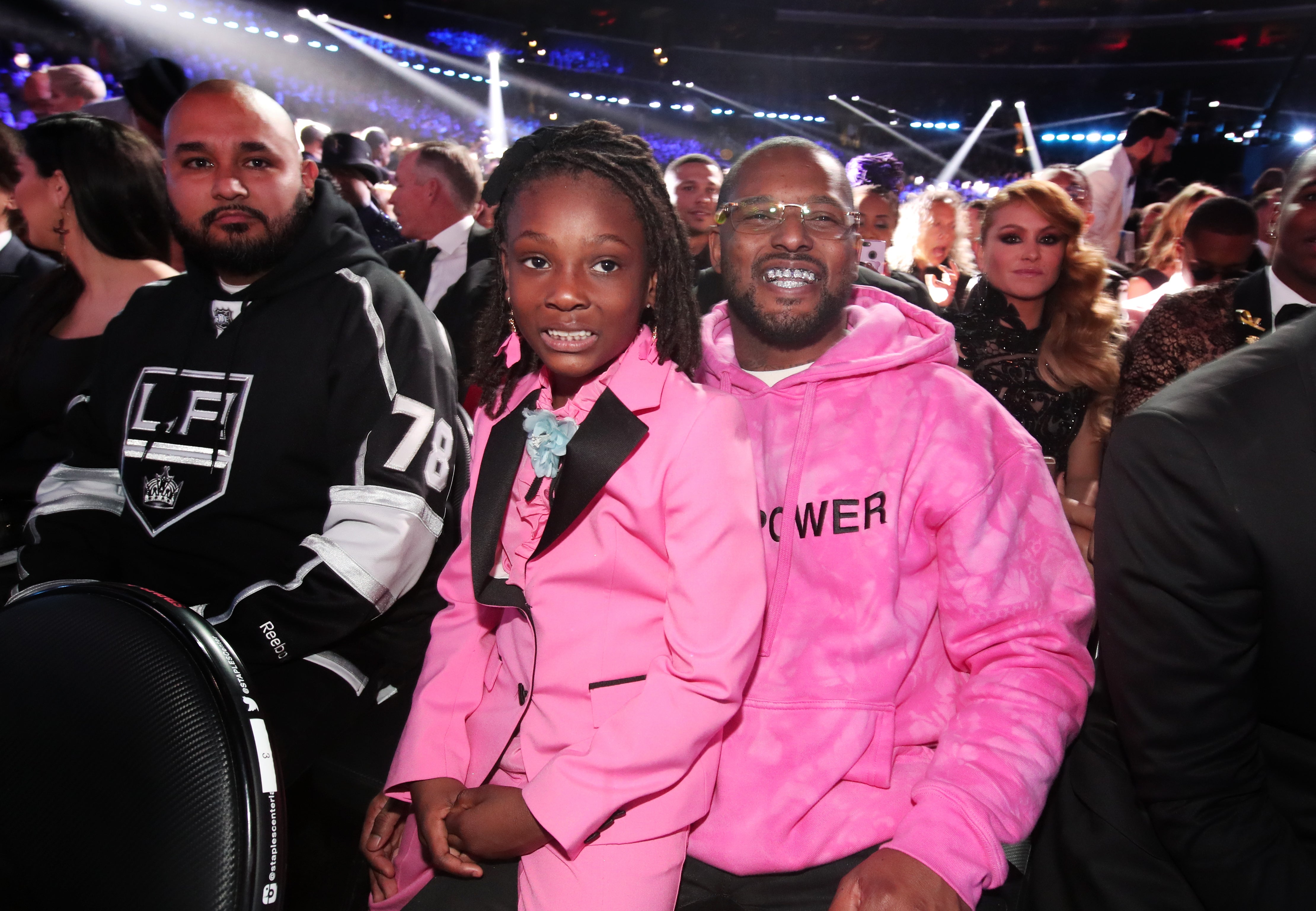 Rapper Schoolboy Q Hits Grammys Red Carpet in 'Girl Power' Sweatshirt With Daughter In Matching Pink Suit 
