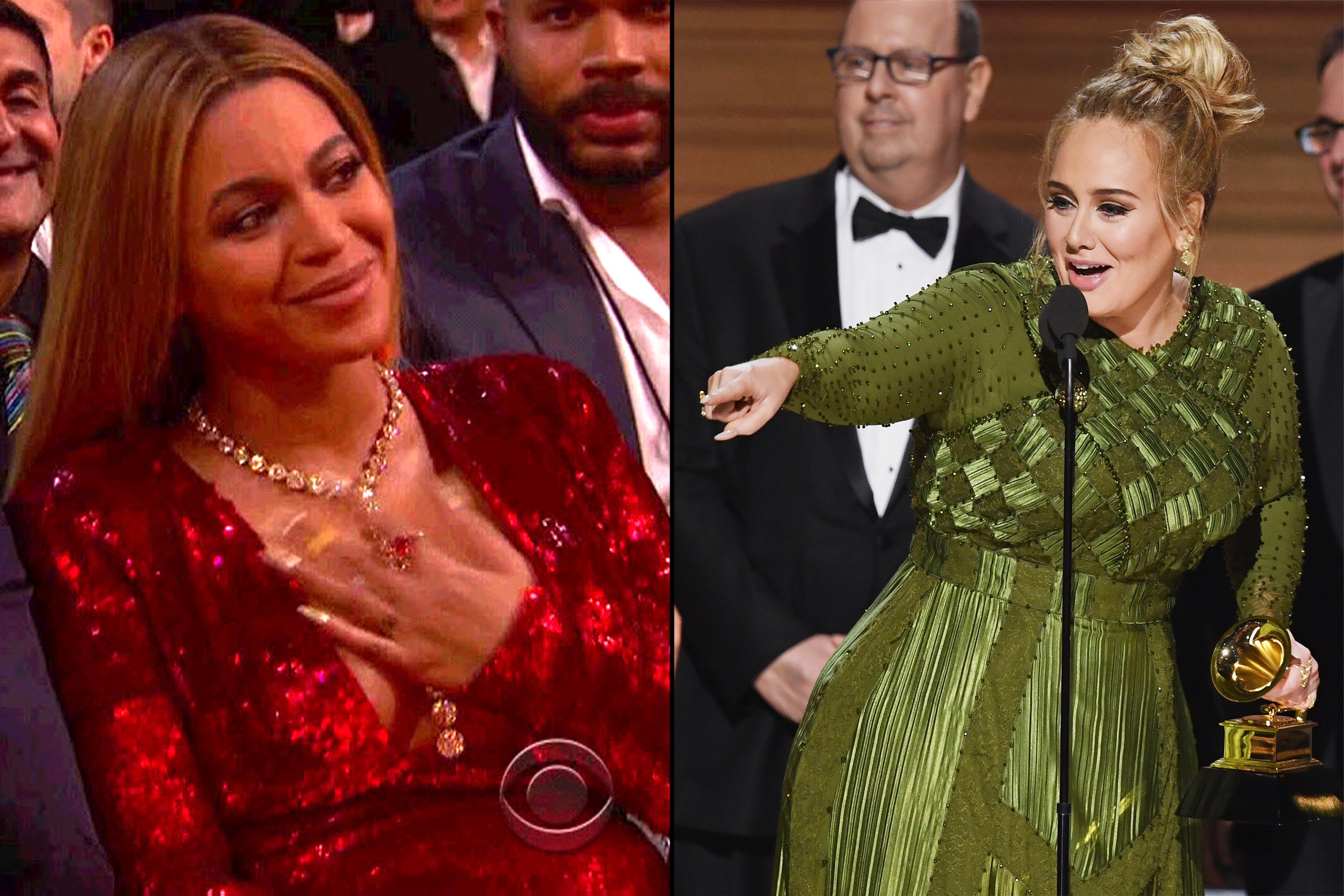 Adele dedicates Album of the Year win to Beyoncé at Grammys