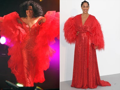 Tracee Ellis Ross Channels Her Mom Diana Ross in Red Sequin Gown at the 2017 amfAR Gala
