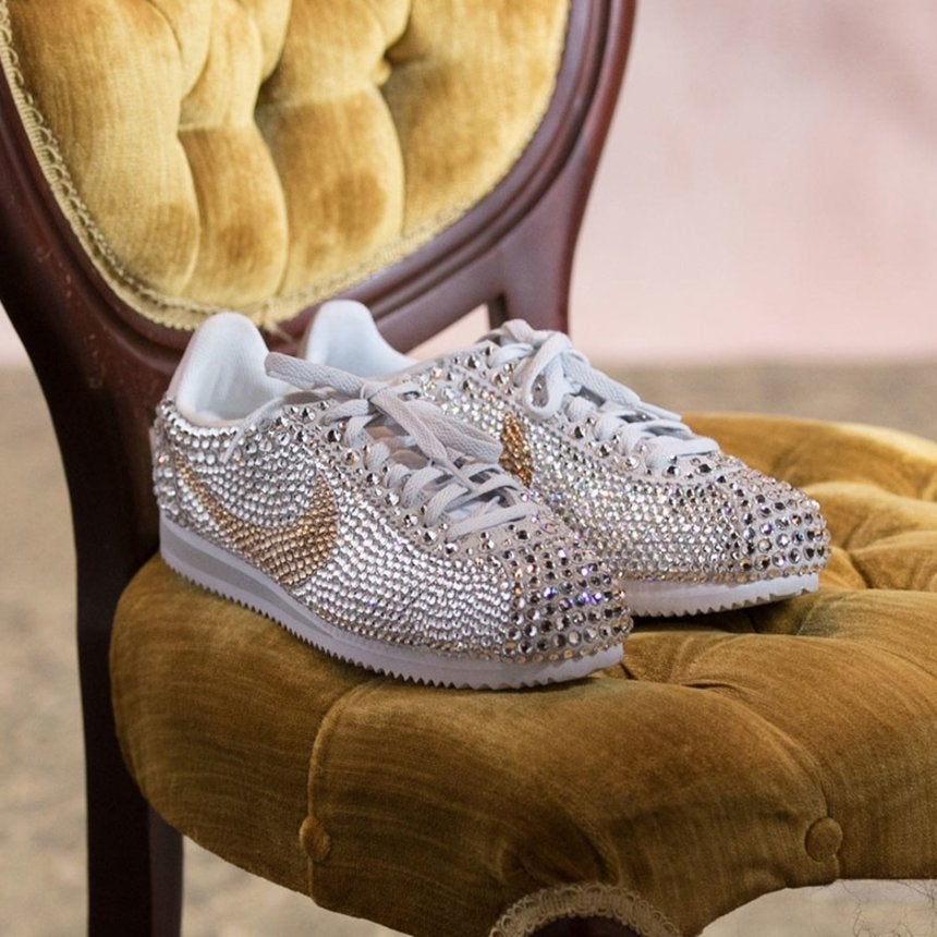See Serena Williams' Custom Wedding Nike Sneakers Get Painstakingly Bedazzled
