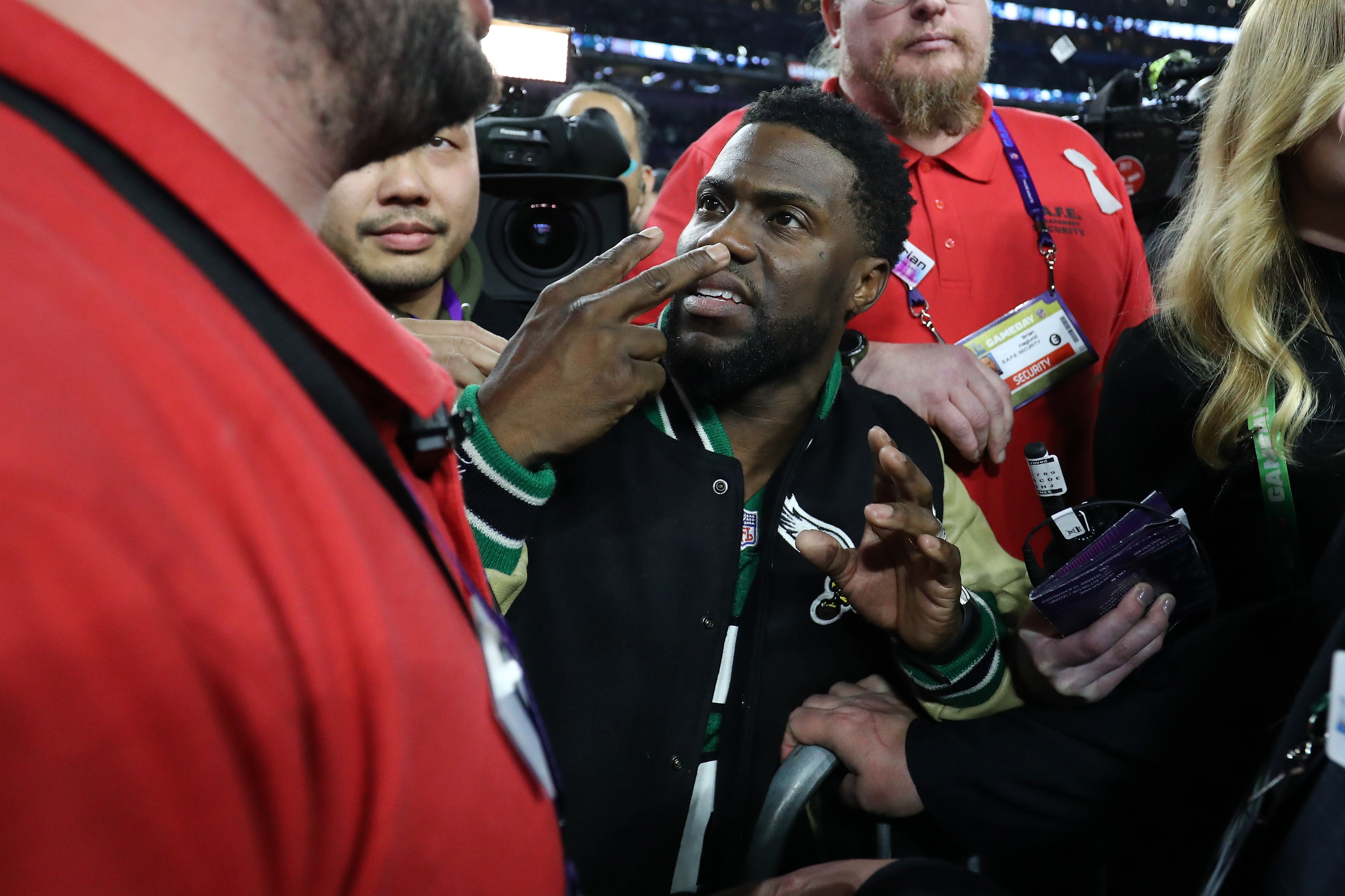 Kevin Hart Tried To Get On Stage After The Eagles' Super Bowl Win. It Didn’t Go Well
