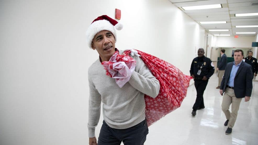 Barack Obama Visits D.C. Children's Hospital In Santa Cap
