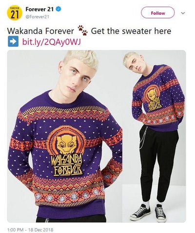 Wakanda Mess Is This? Forever 21 Posts Tweet Featuring White Man In Wakanda Sweater