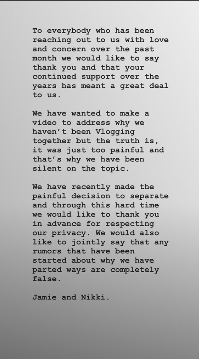 YouTube Couple Jamie and Nikki Perkins Announced Their Separation