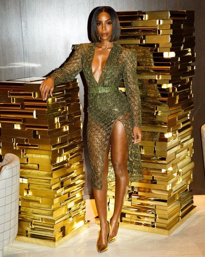 Kelly Rowland Glistens In A Laser Cut Blazer and Skirt