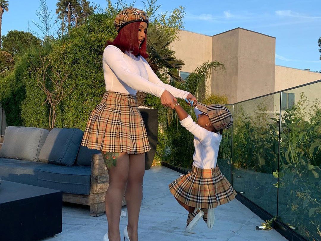 Cardi B And Kulture Match In Adorable Burberry Look