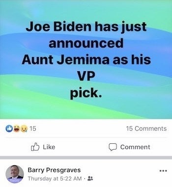 Luray, Va. Mayor Facing Calls To Resign After Claiming Biden Picked ‘Aunt Jemima’ As His VP
