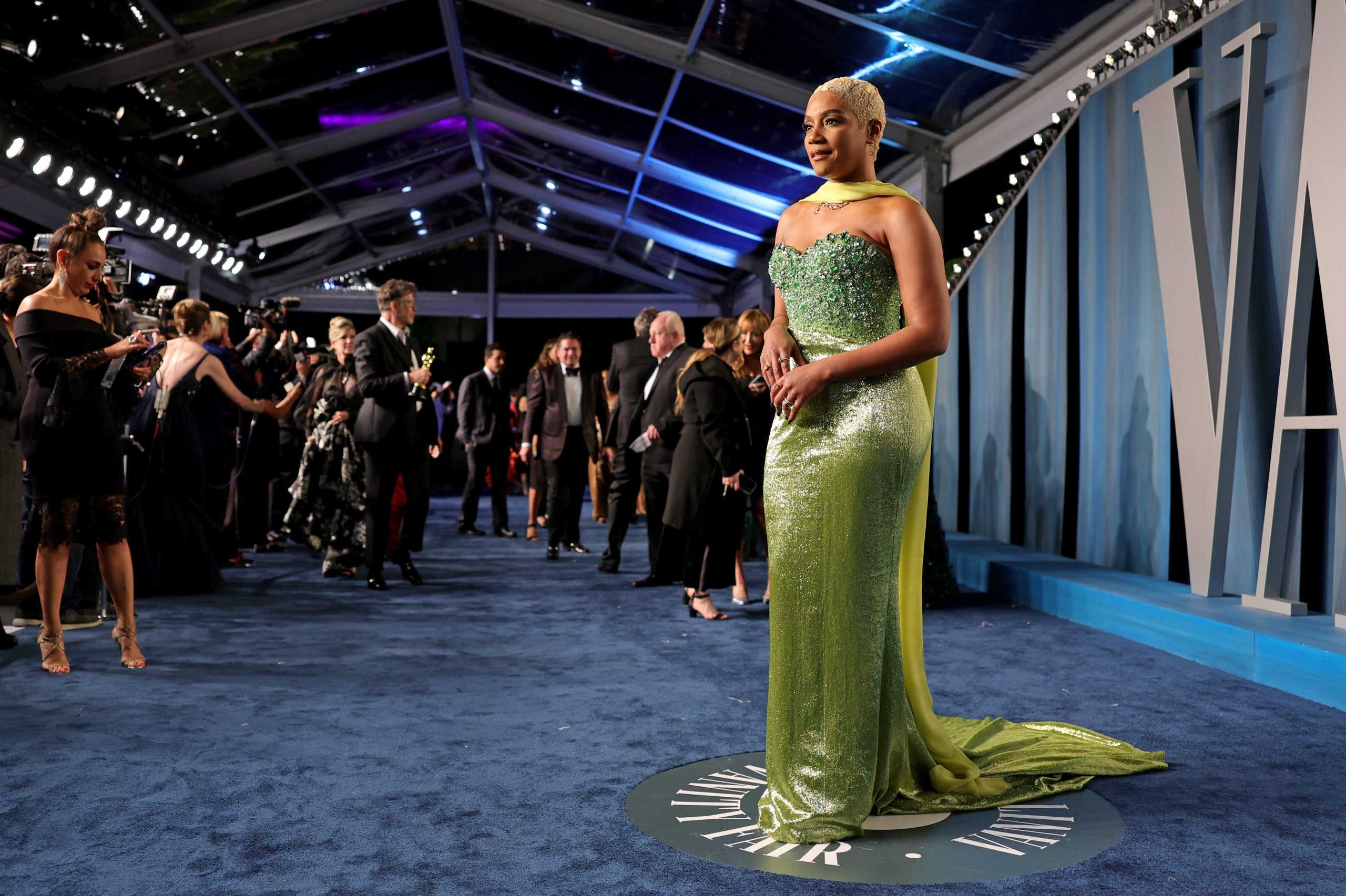 Tiffany Haddish Checks Reporter About Her Evening Gown