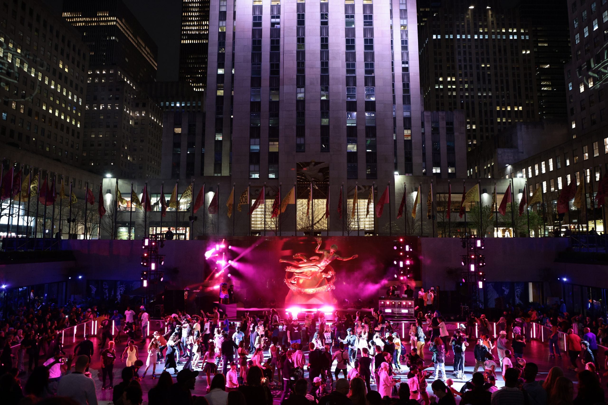 Stars Roll & Bounce Through Rockefeller Center's New Roller Rink