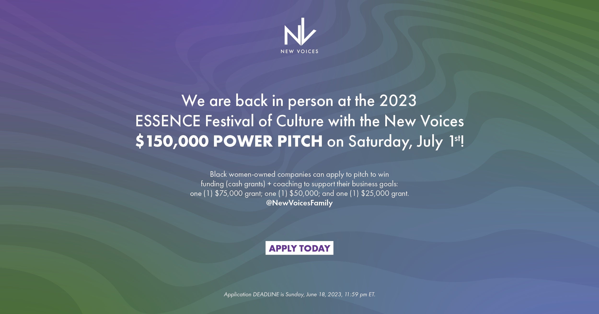 New Voices Foundation Announce $150,000 Pitch Competition