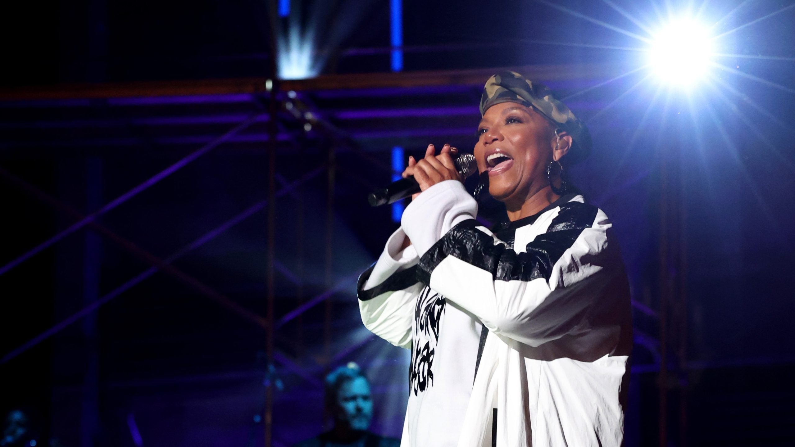 Queen Latifah Celebrates Hip Hop's 50th Anniversary In Walker Wear And A. Potts