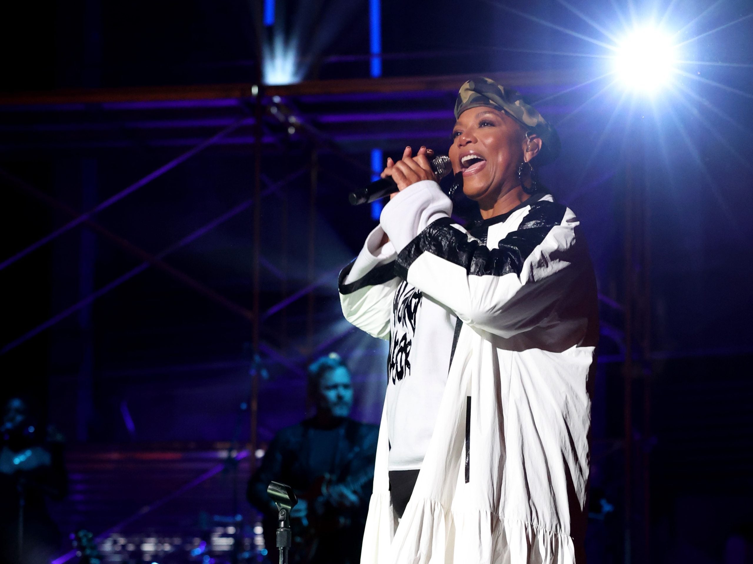 Queen Latifah Celebrates Hip Hop's 50th Anniversary In Walker Wear And A. Potts