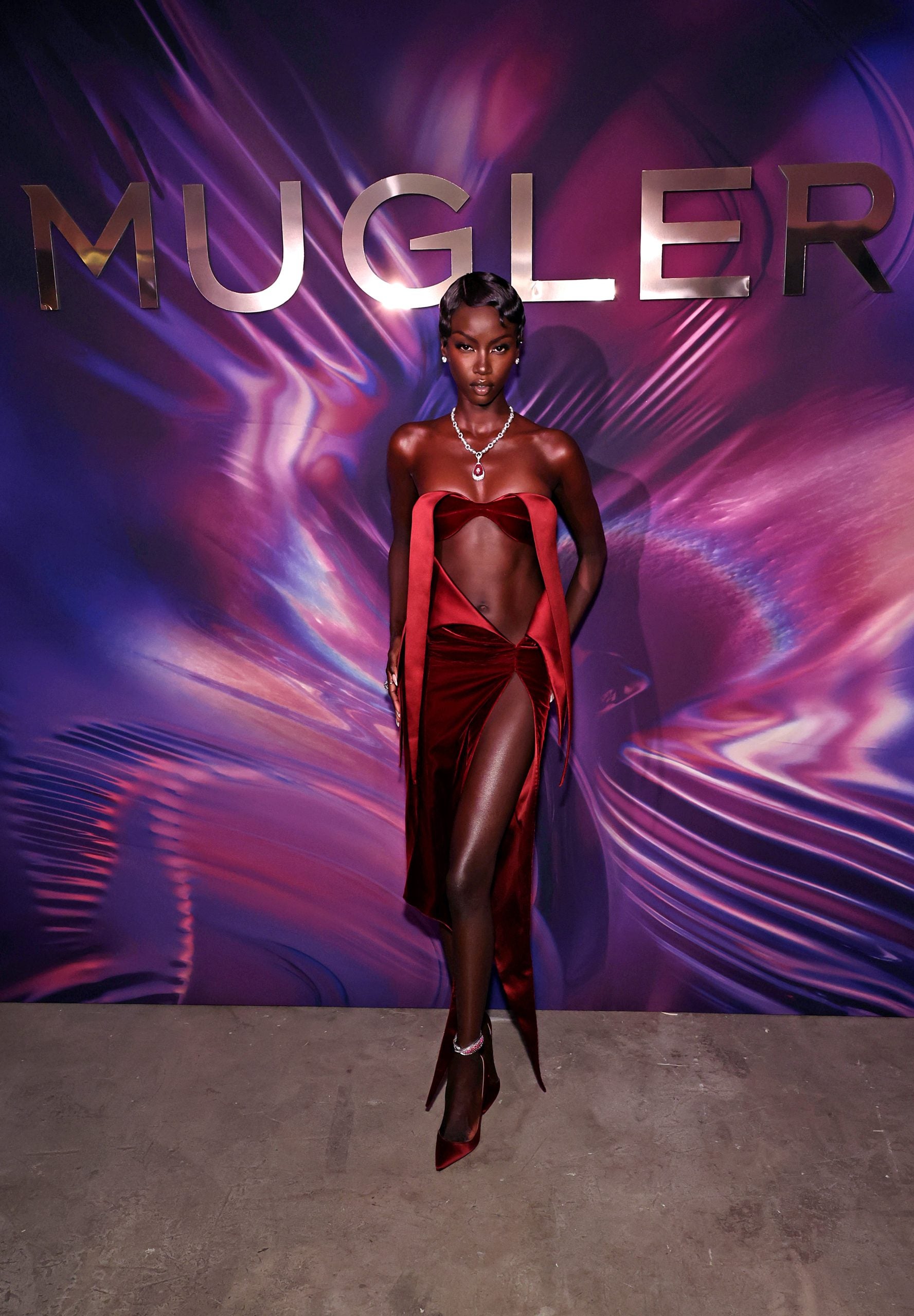 Anok Yai Is Gorgeous In Maroon At Mugler’s Fragrance Launch Party